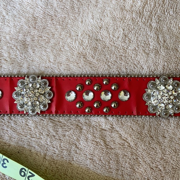 Red Leather & Crystal Cow Girl Belt - Picture 5 of 13